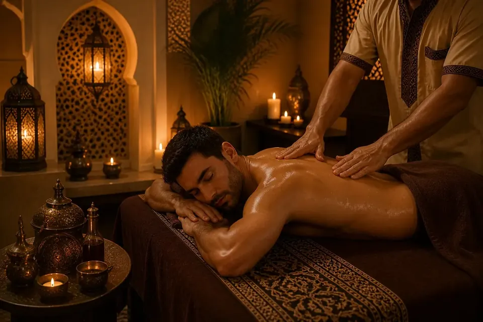 Arabic oil massage in a lantern-lit private room