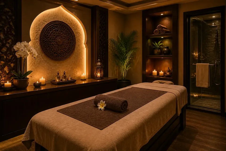 Treatment room prepared for a deep tissue massage